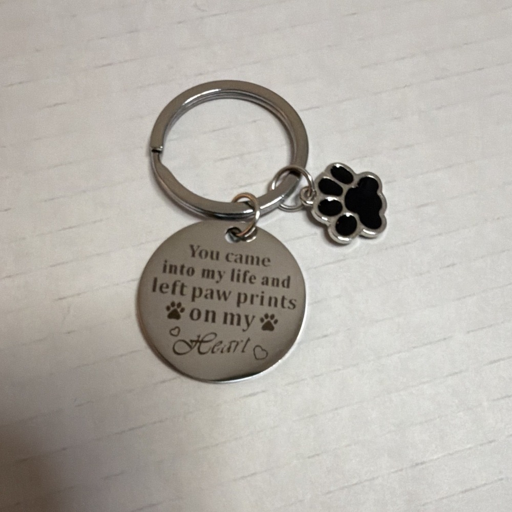 Dog‎ Cat Memorial Keychain Paw Print Charm Pet Loss Sympathy Gift Stainless